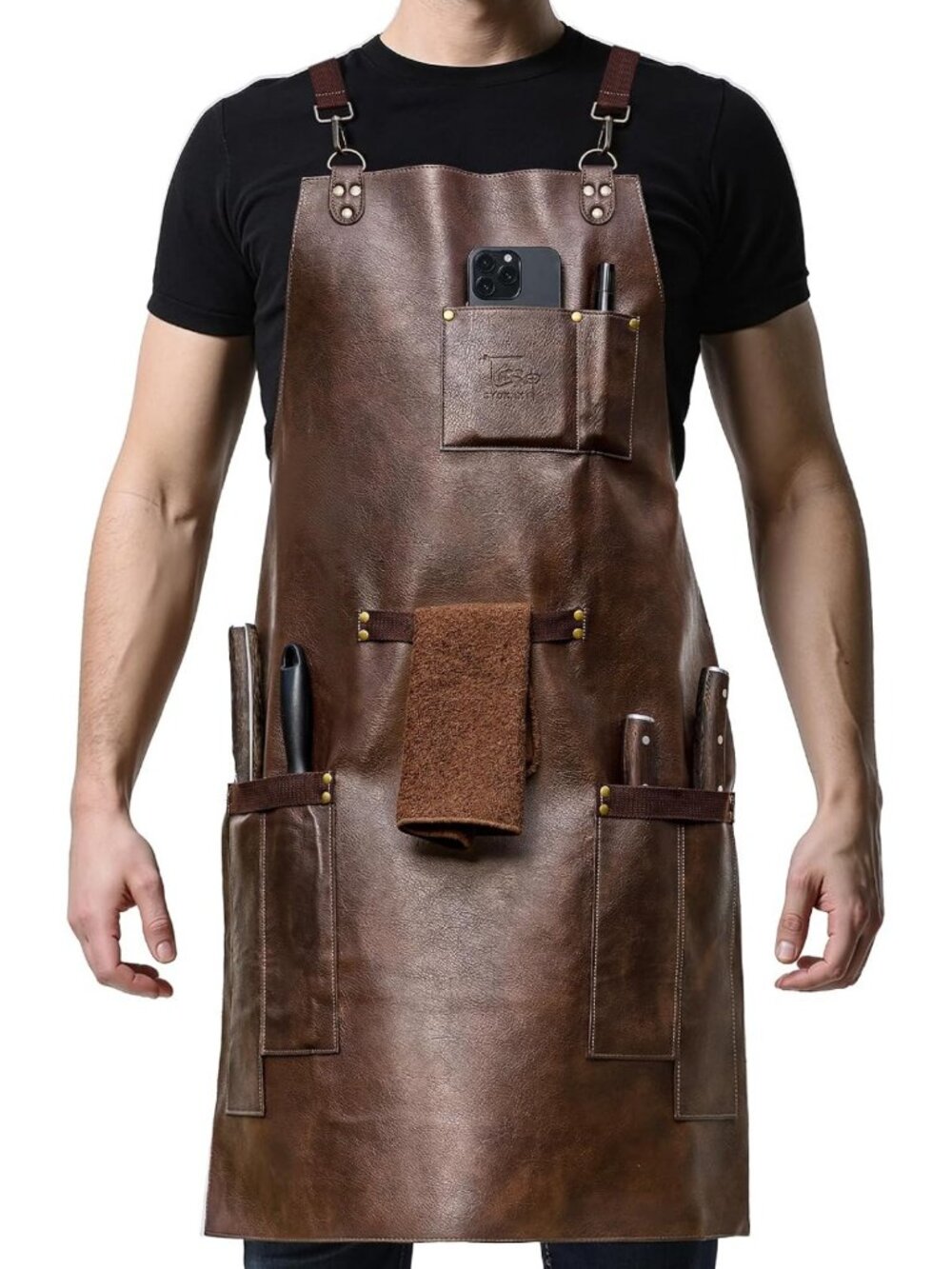 Stylish Bonded Leather Chef Apron for Men | Grilling & Cooking Cross-Back Design